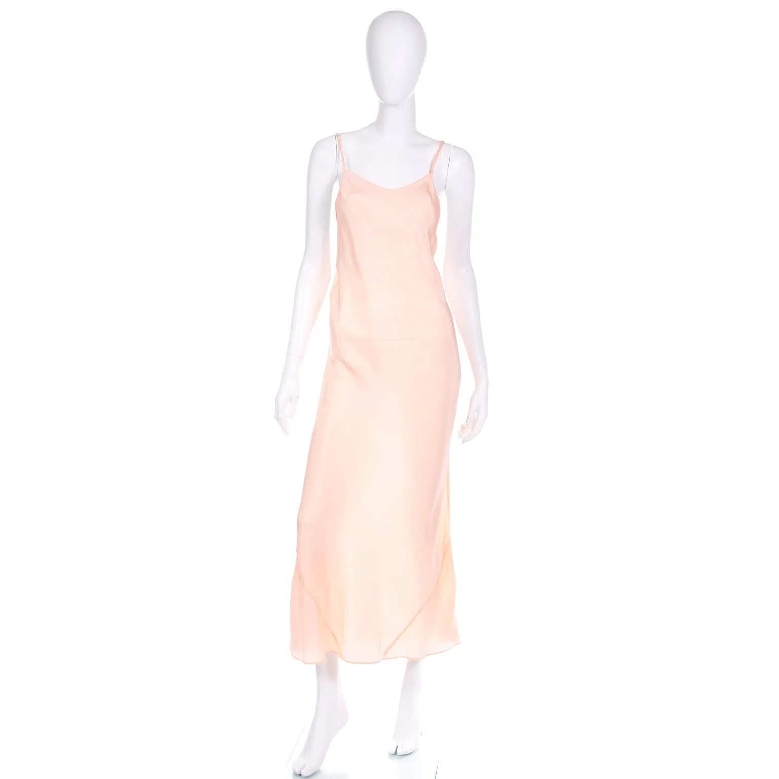 1940s Peachy Pink Long Low Back Nightgown or Slip Dress