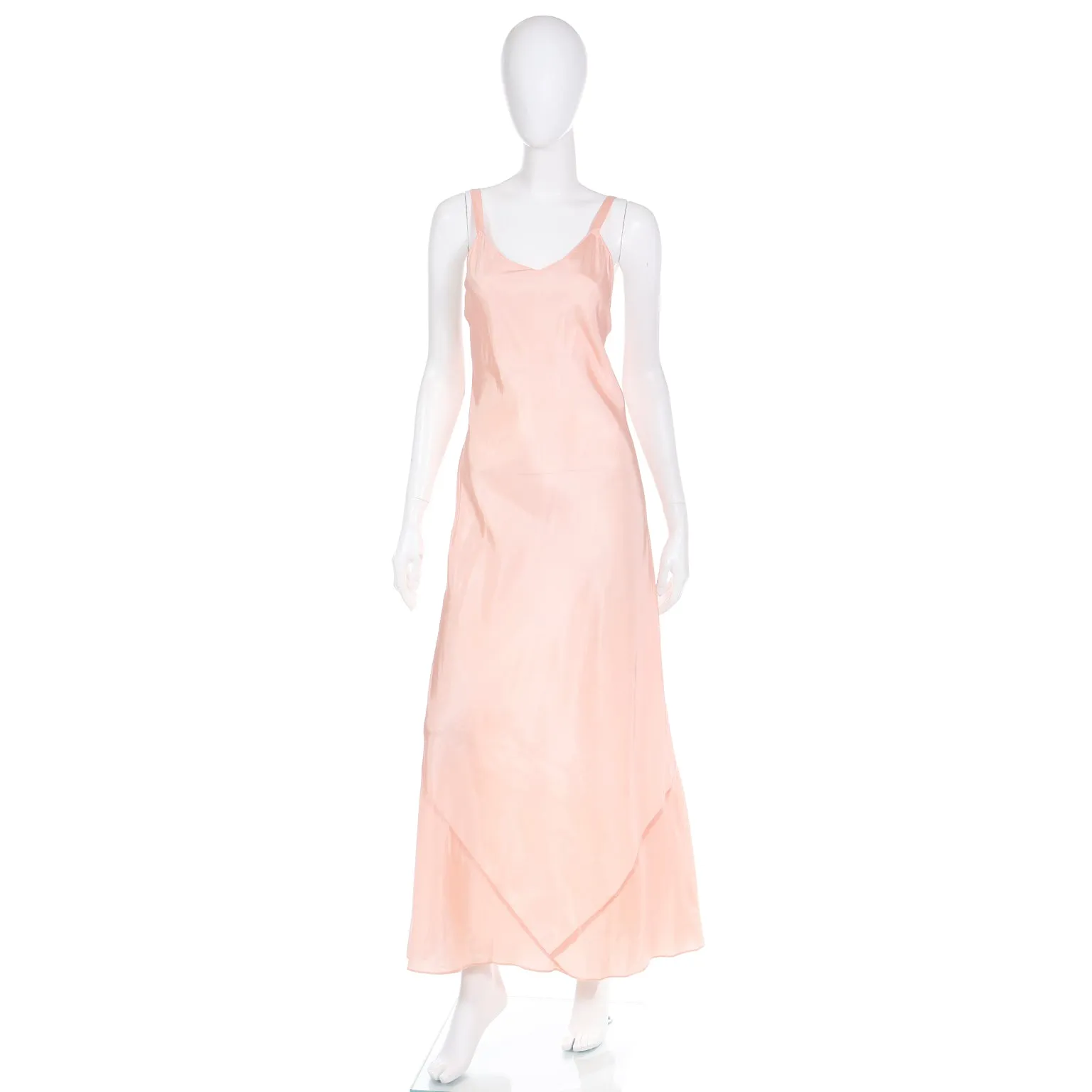 1940s Peachy Pink Long Low Back Nightgown or Slip Dress