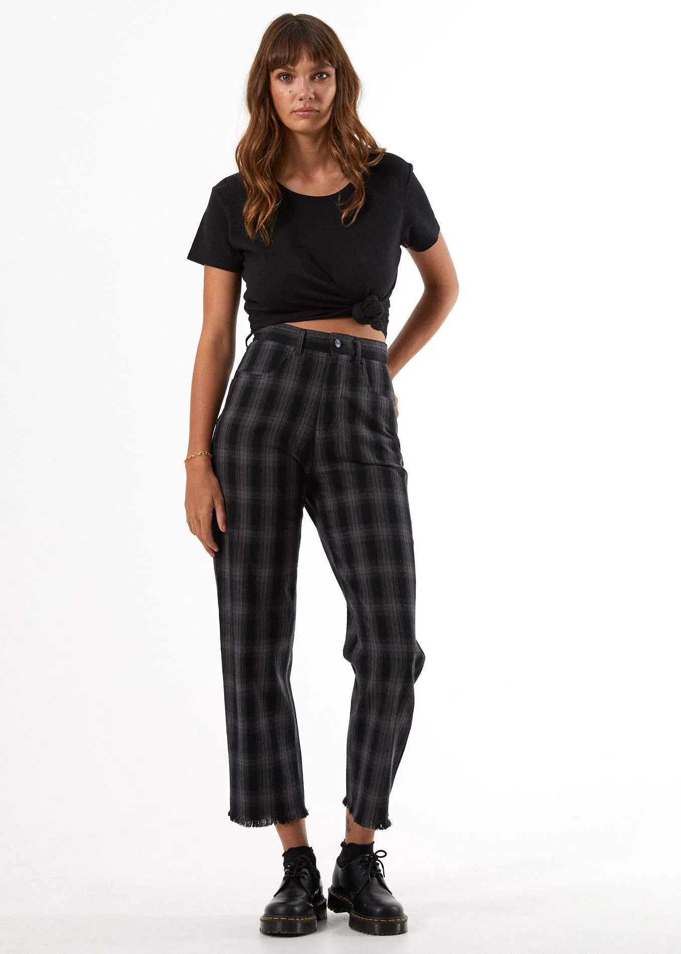 Afends Womens Shelby Check - High Waist Wide Leg Pants