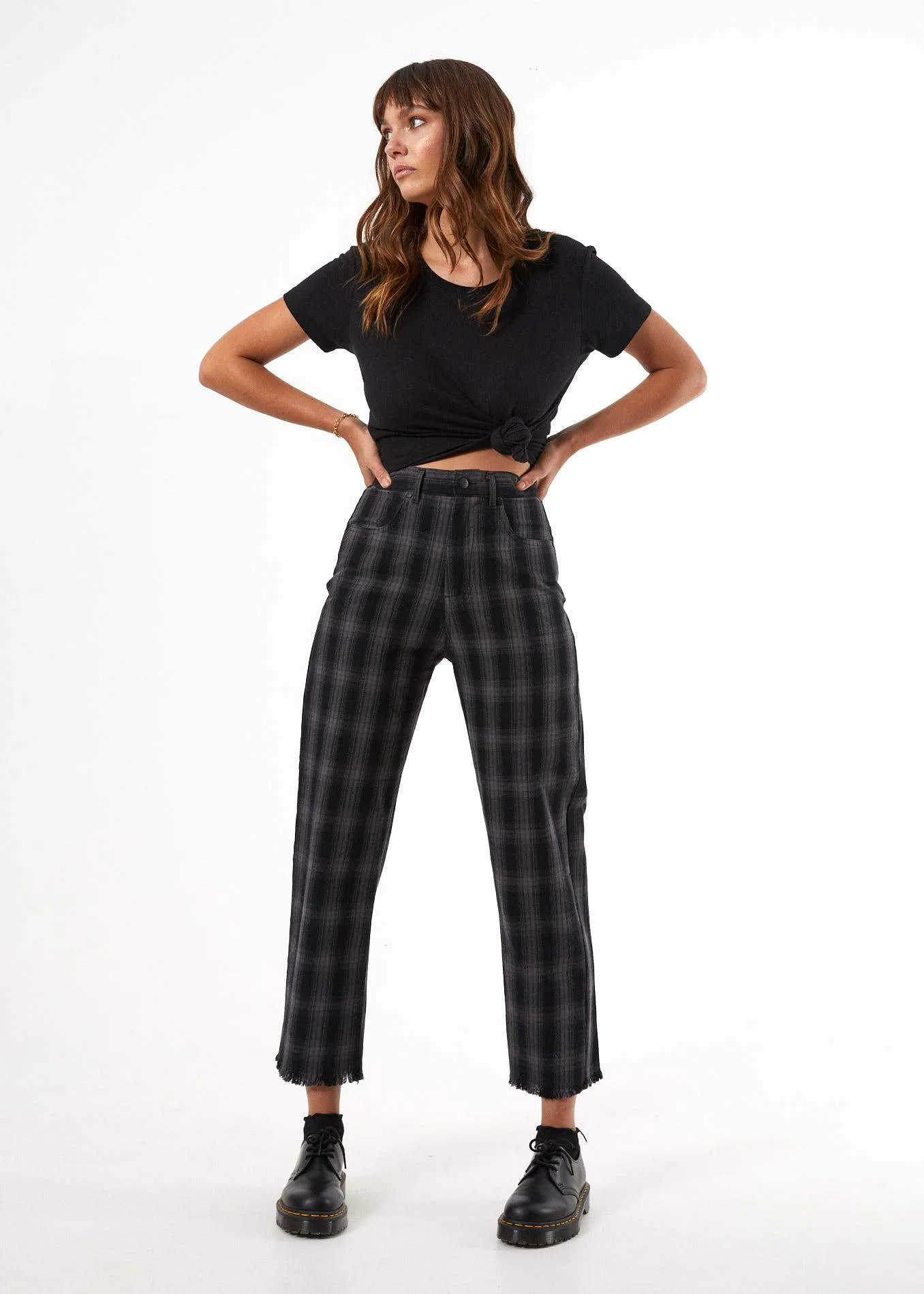 Afends Womens Shelby Check - High Waist Wide Leg Pants