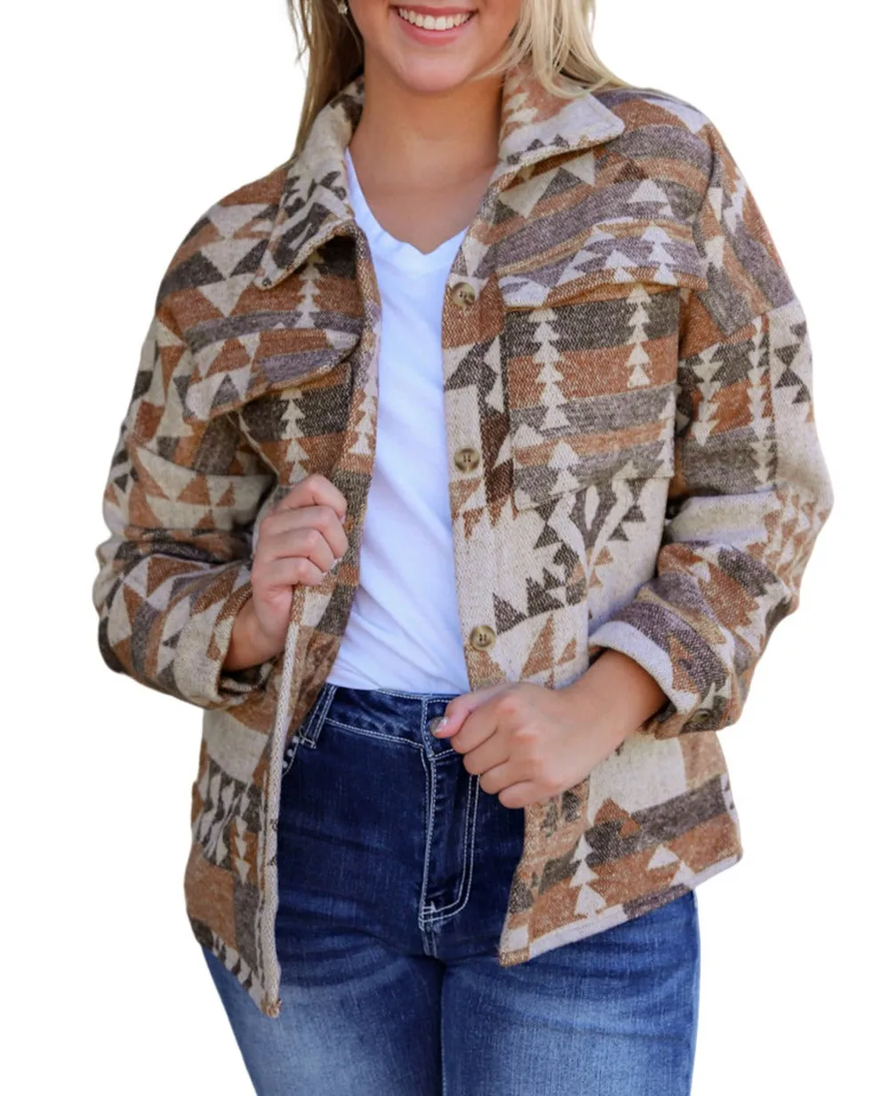 Aztec Flap Pocket Buttoned Jacket