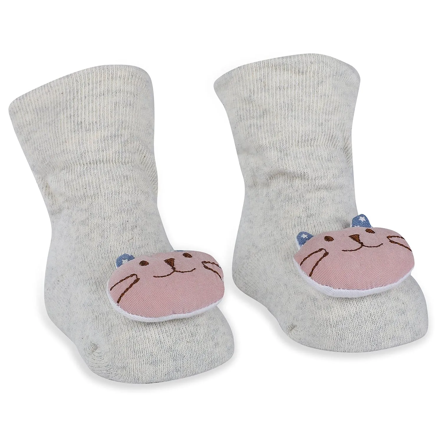 Baby Moo Blushing Kitty Cotton Anti-Skid 3D Socks - Grey