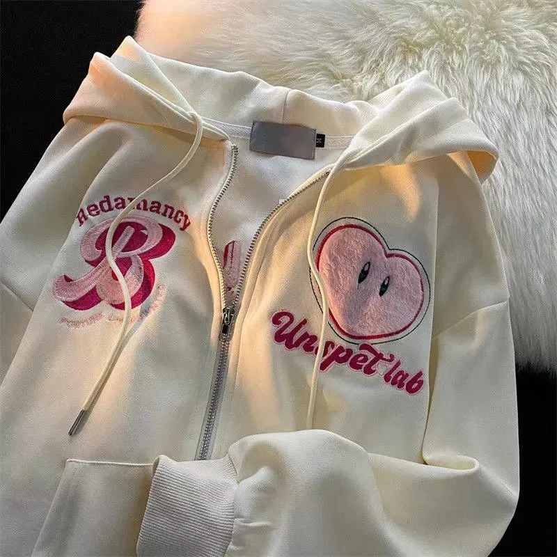 Back To School Joskaa 2024 New Kawaii Zip Up Hoodie Women Y2K Oversized Harajuku Star Patchwork Sweatshirt Man Anime Hoodie Jacket Coat Streetwear