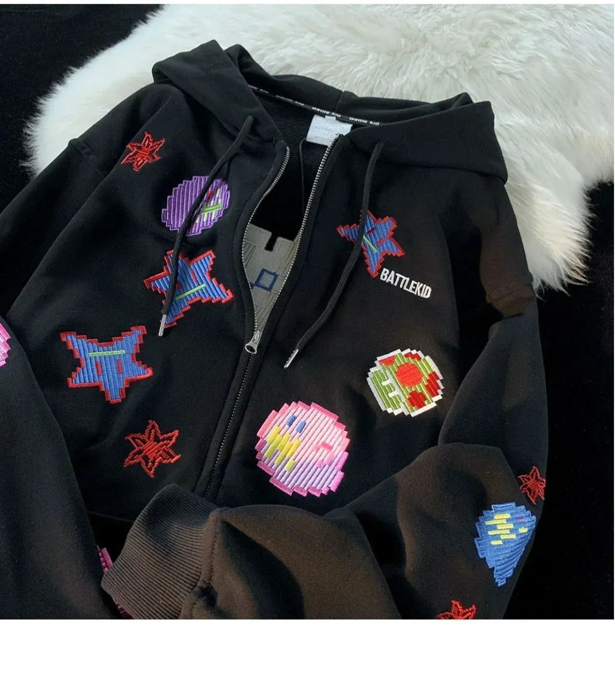 Back To School Joskaa 2024 New Kawaii Zip Up Hoodie Women Y2K Oversized Harajuku Star Patchwork Sweatshirt Man Anime Hoodie Jacket Coat Streetwear