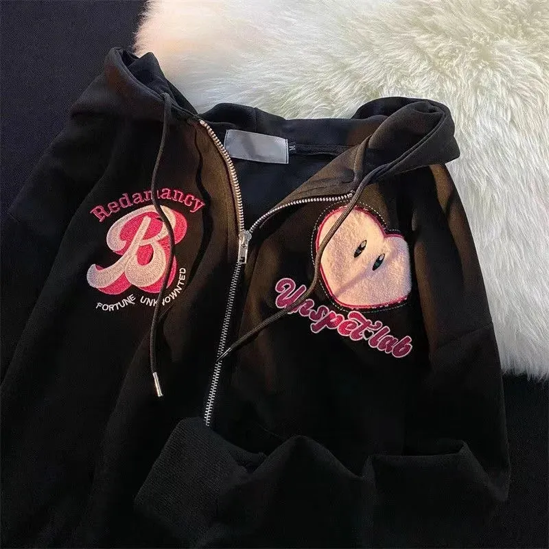 Back To School Joskaa 2024 New Kawaii Zip Up Hoodie Women Y2K Oversized Harajuku Star Patchwork Sweatshirt Man Anime Hoodie Jacket Coat Streetwear