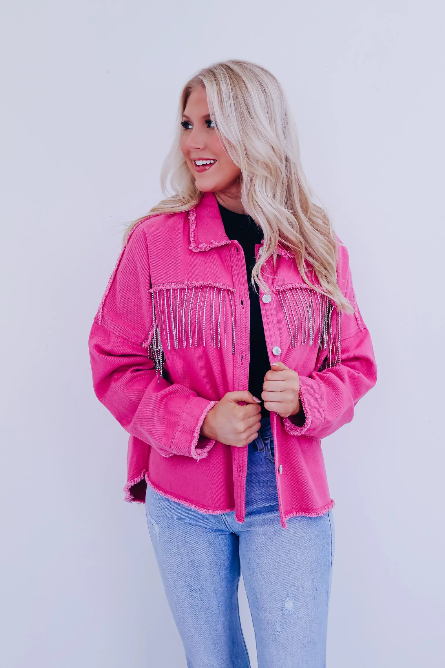 Bentini Bling Fringe Shacket - Pink