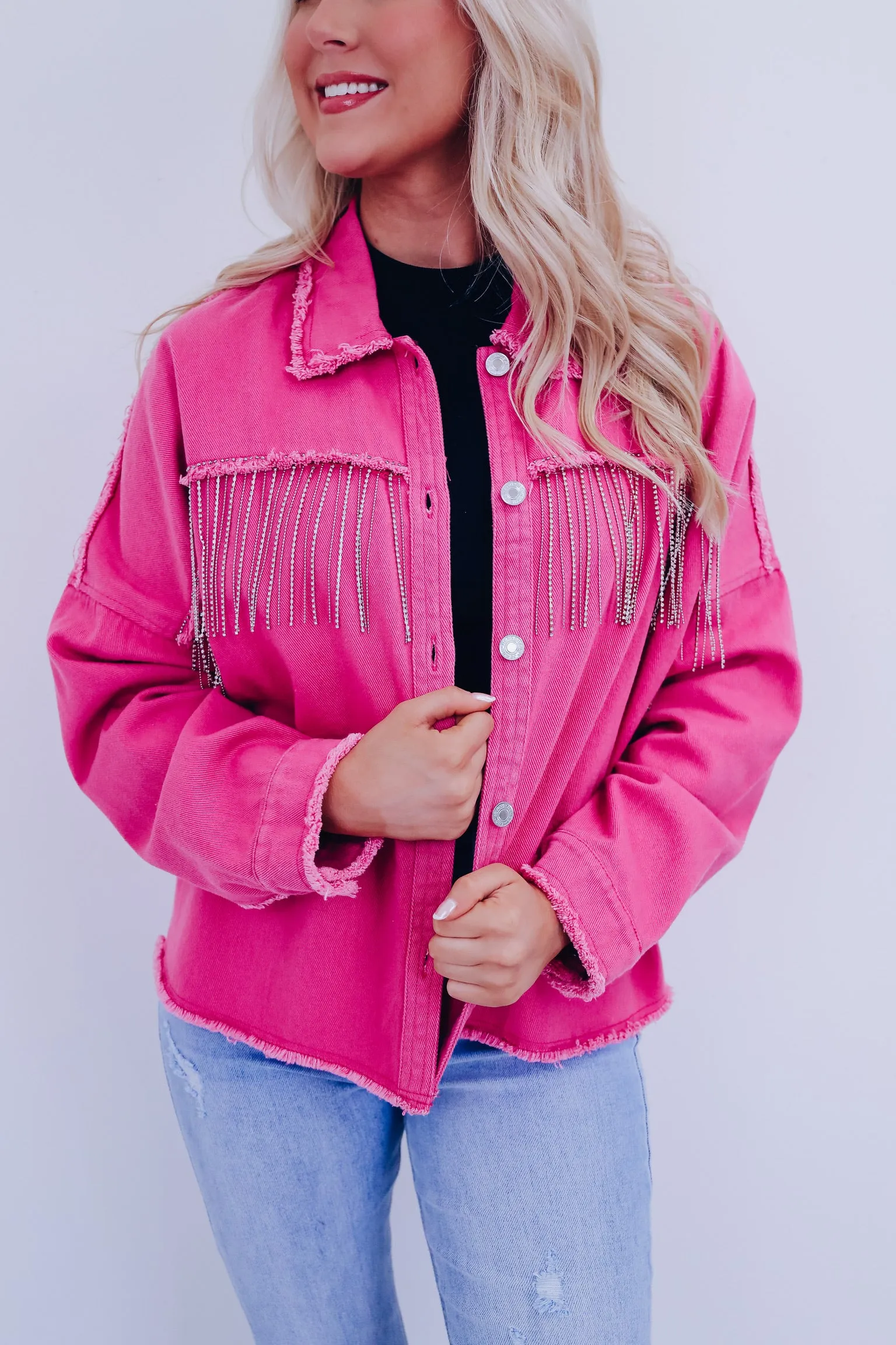 Bentini Bling Fringe Shacket - Pink