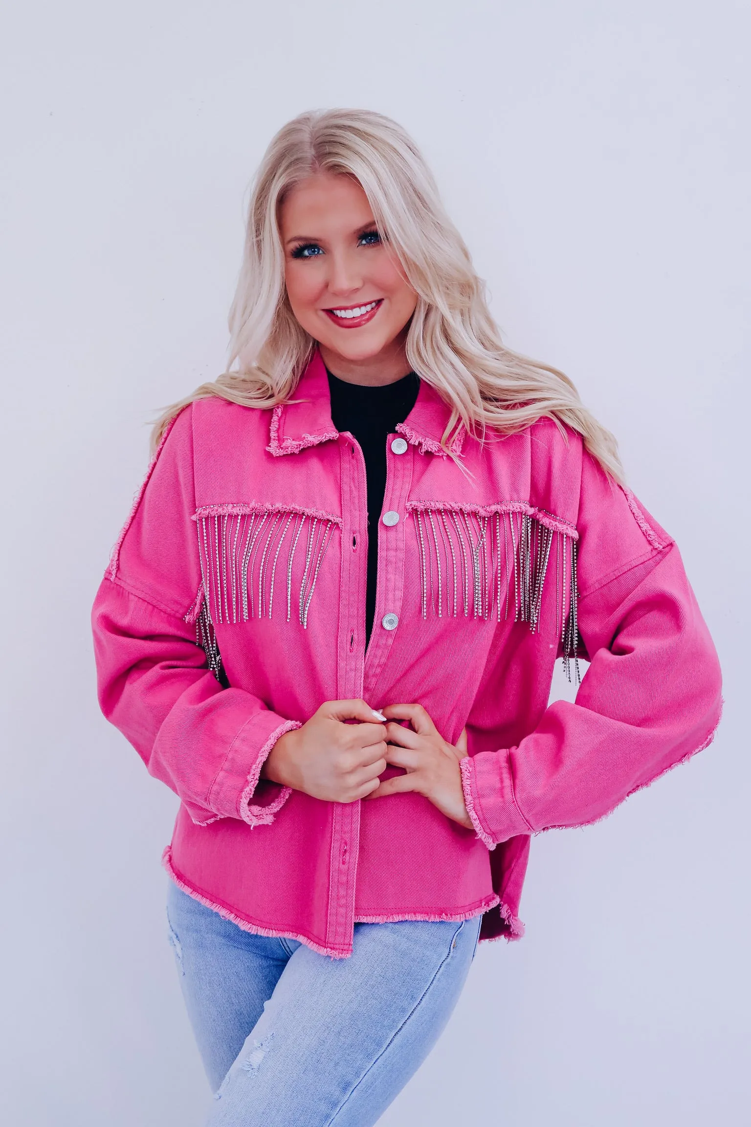 Bentini Bling Fringe Shacket - Pink