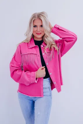 Bentini Bling Fringe Shacket - Pink