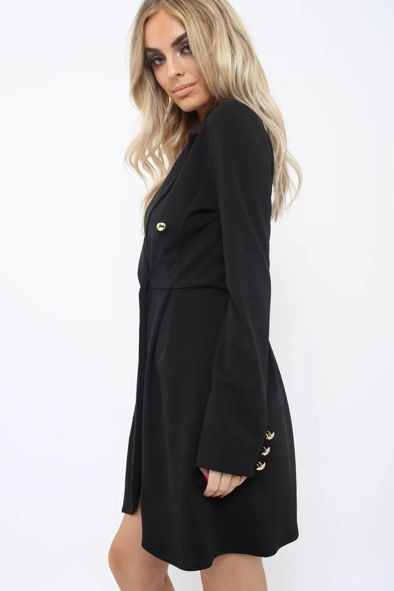 Black Button Detail Blazer Dress - Kayleigh