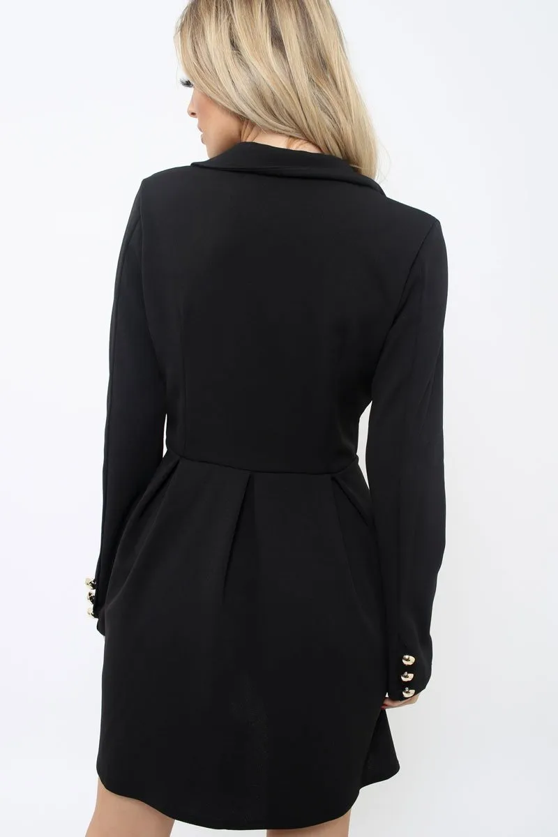 Black Button Detail Blazer Dress - Kayleigh