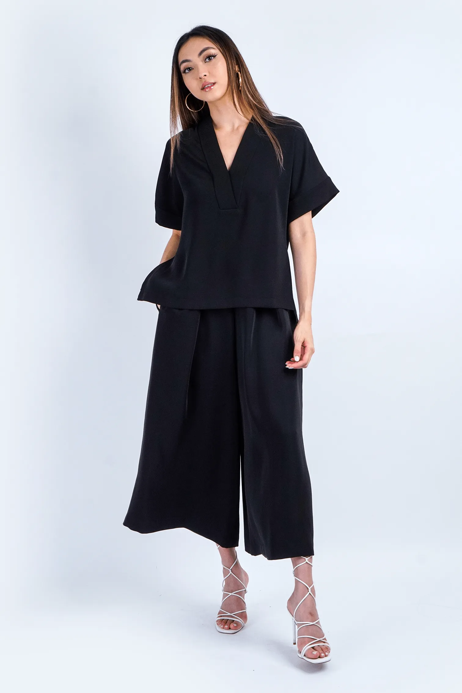 Black Pleated High Waist Wide Leg Kira Pants