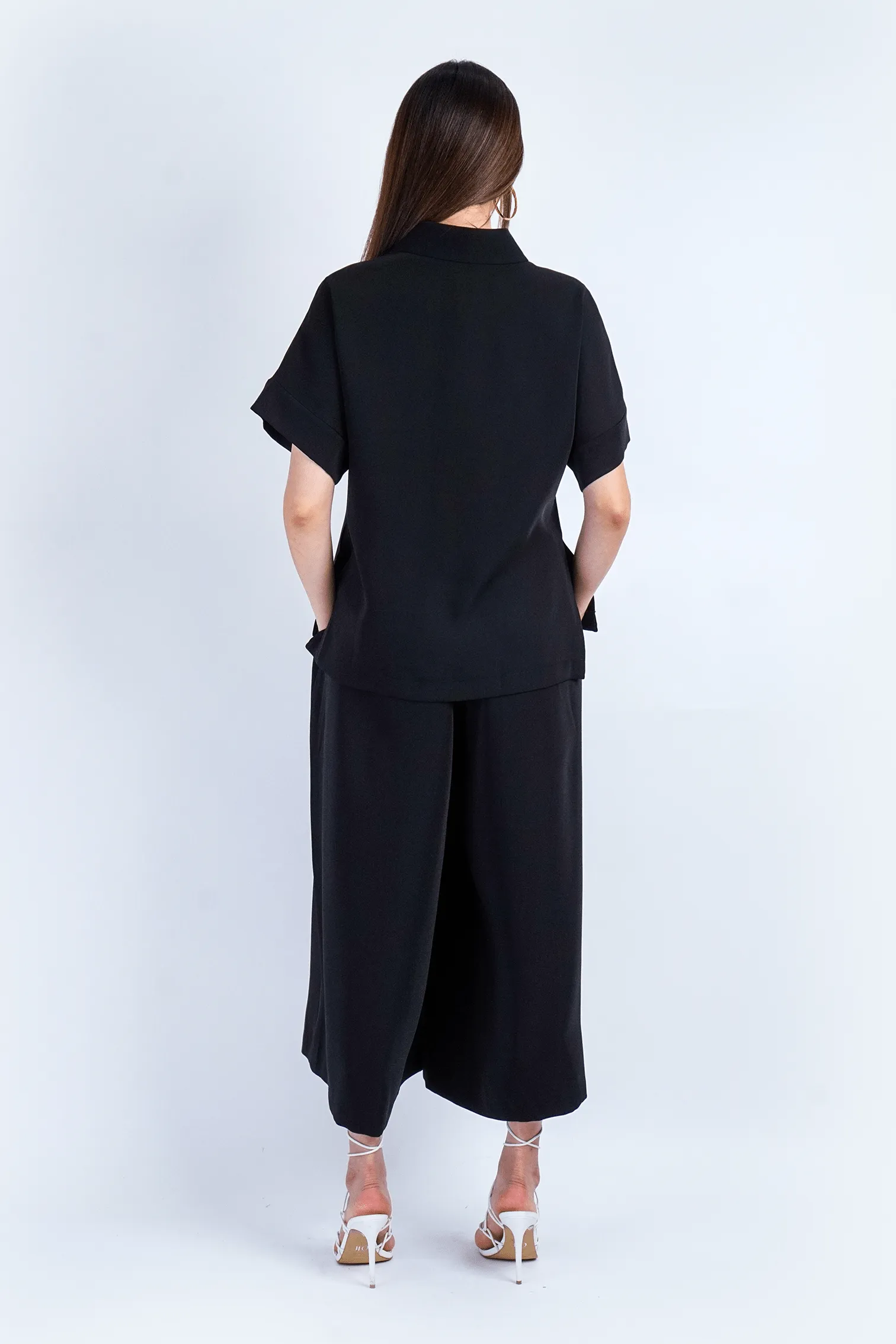 Black Pleated High Waist Wide Leg Kira Pants