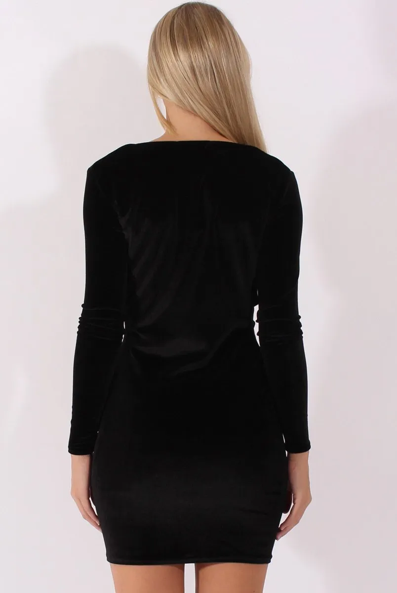 Black Velvet Long Sleeve Cowl Neck Dress - Asteroid