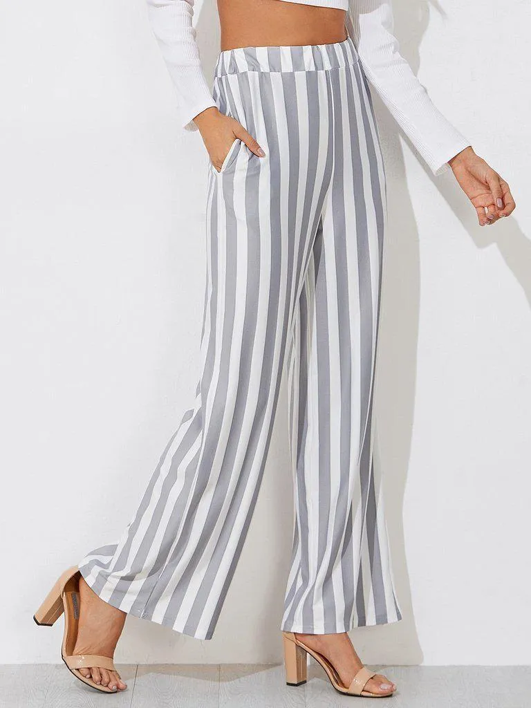 Block Striped Wide Leg Pants