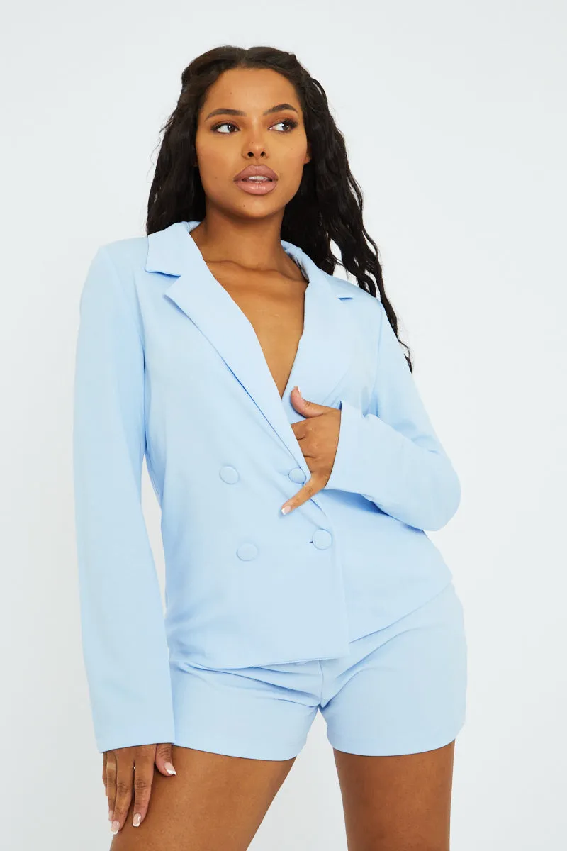 Blue Double Breasted Tailored Blazer - Anvi