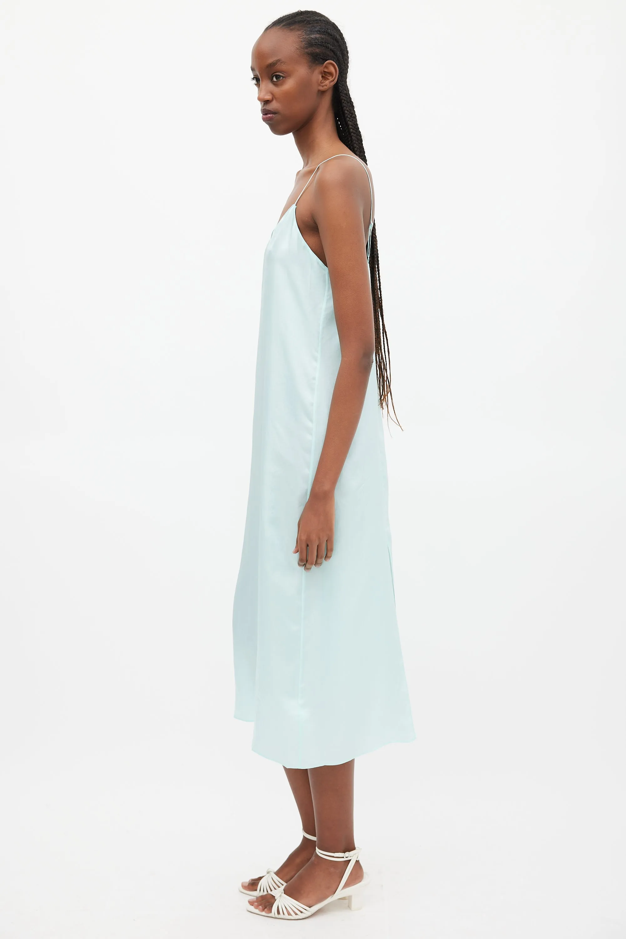 Blue Satin Slip Dress