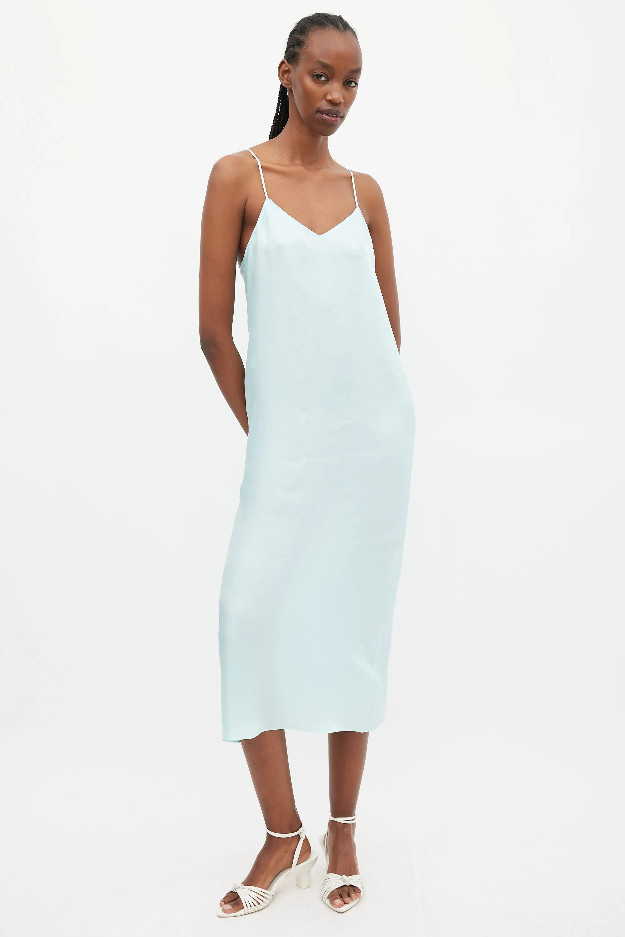 Blue Satin Slip Dress