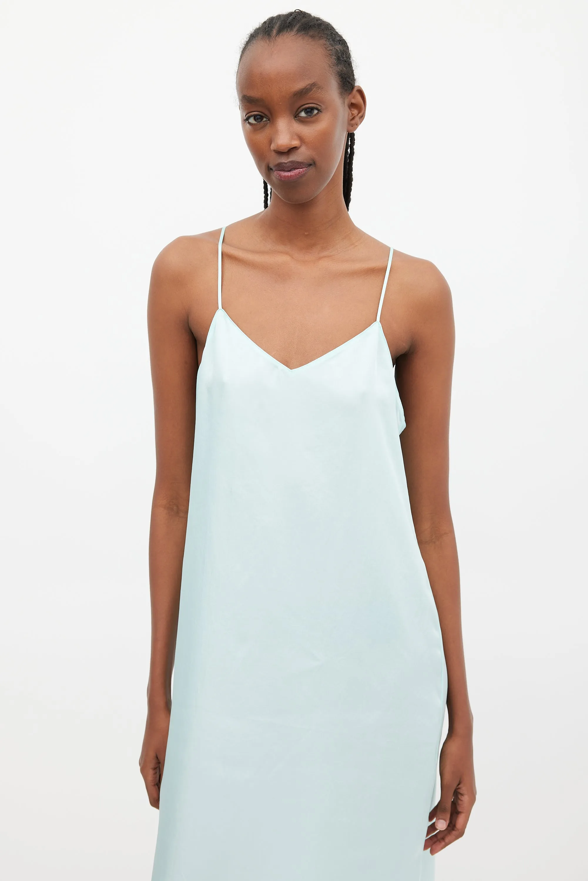 Blue Satin Slip Dress