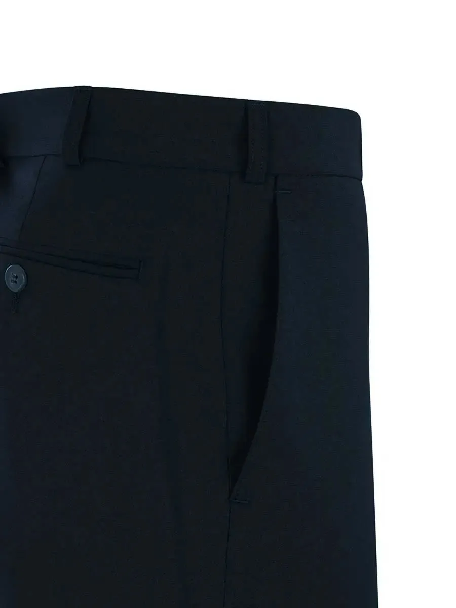 BRUHL Steward Plain Front Trousers - Classic Wool Mix Formal - Navy