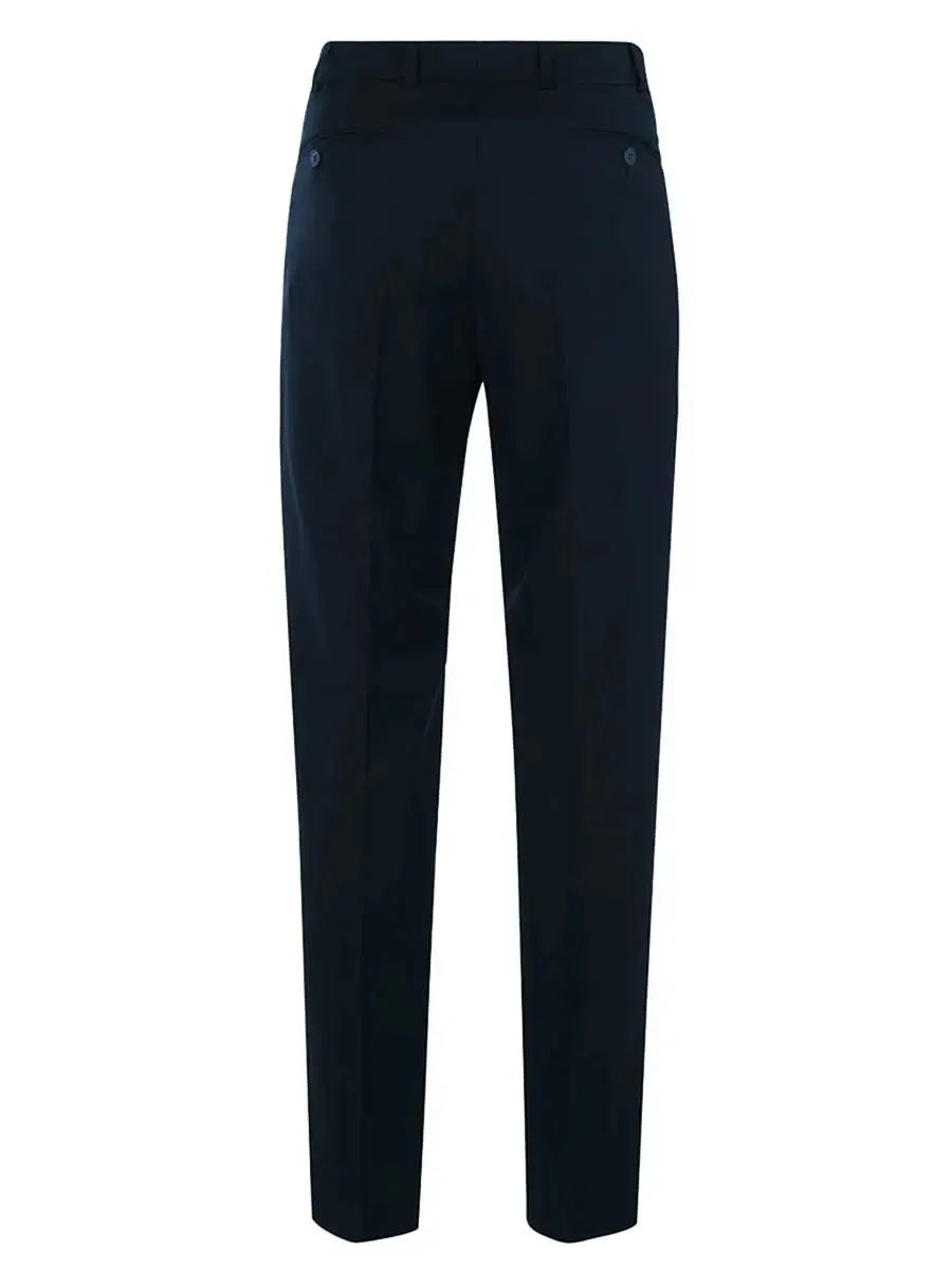 BRUHL Steward Plain Front Trousers - Classic Wool Mix Formal - Navy