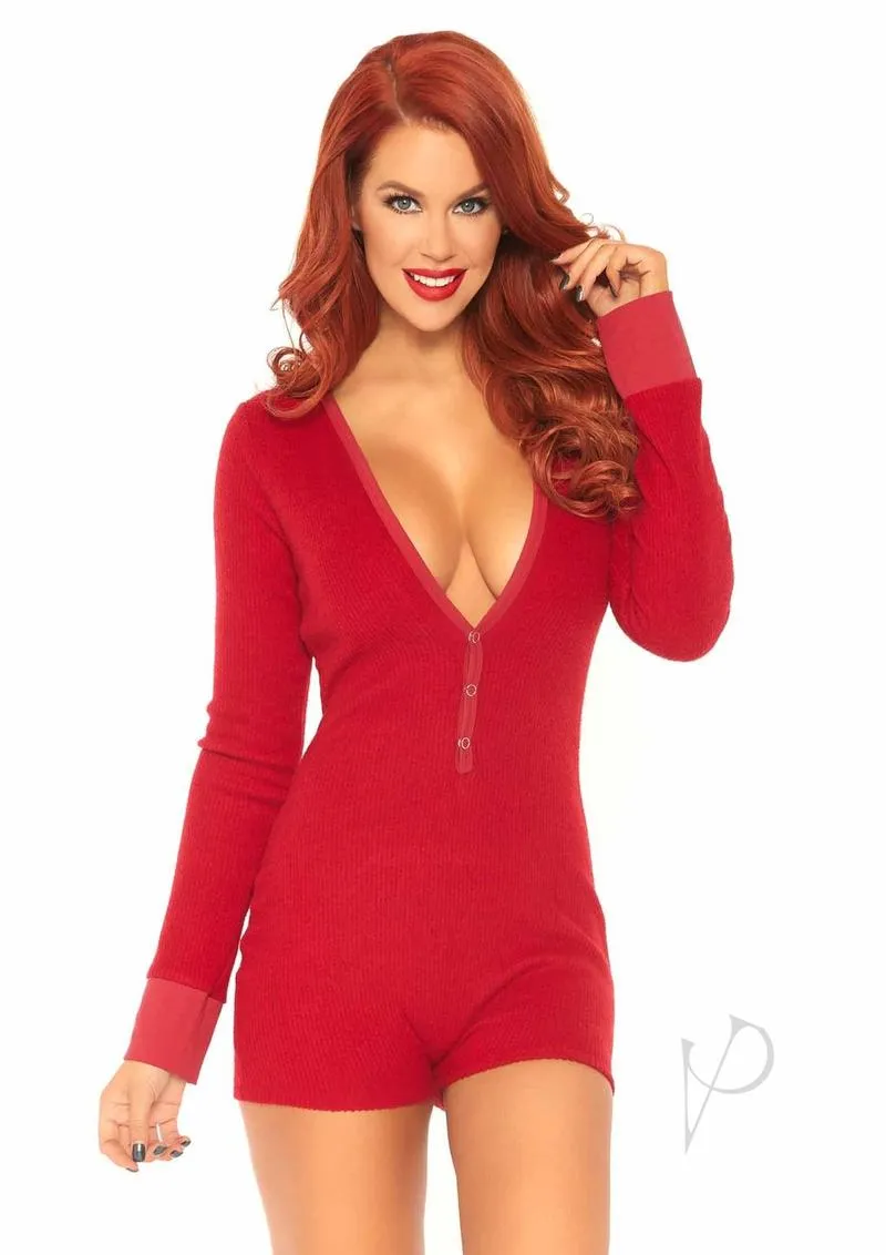 Brushed Romper Long John W/flap S/m Red