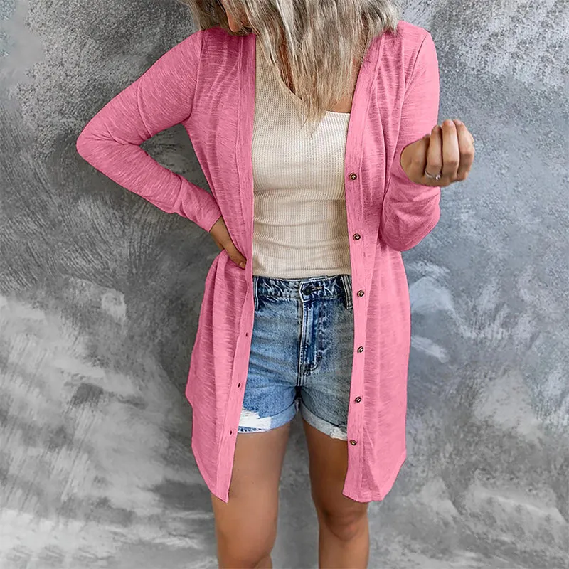 Casual Solid Color Long Sleeve Cardigan