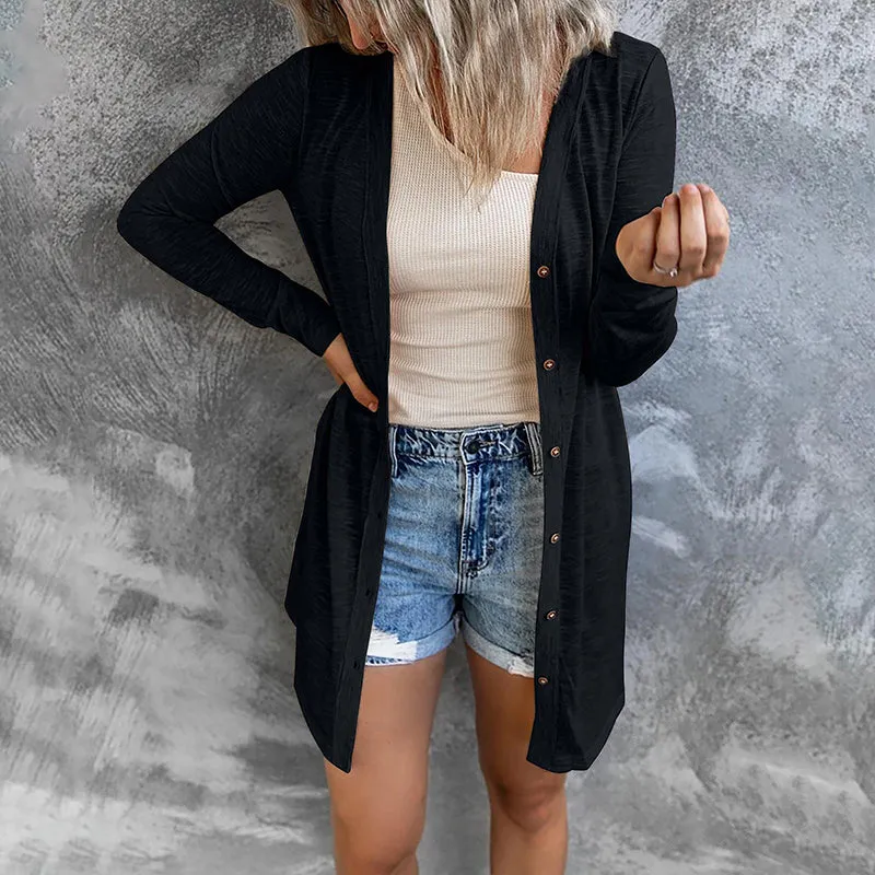 Casual Solid Color Long Sleeve Cardigan