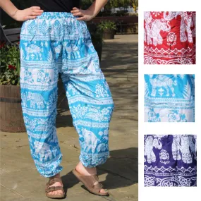 coloured elephant print harem trousers