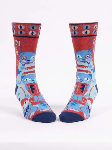 Crazy Cat Dude Men's-Crew Socks