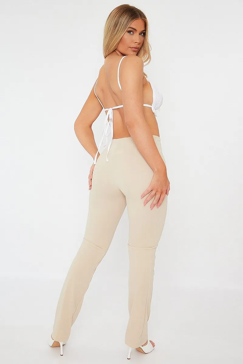 Cream Front Seam Flare Trousers - Megen