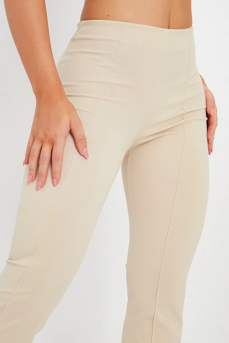 Cream Front Seam Flare Trousers - Megen