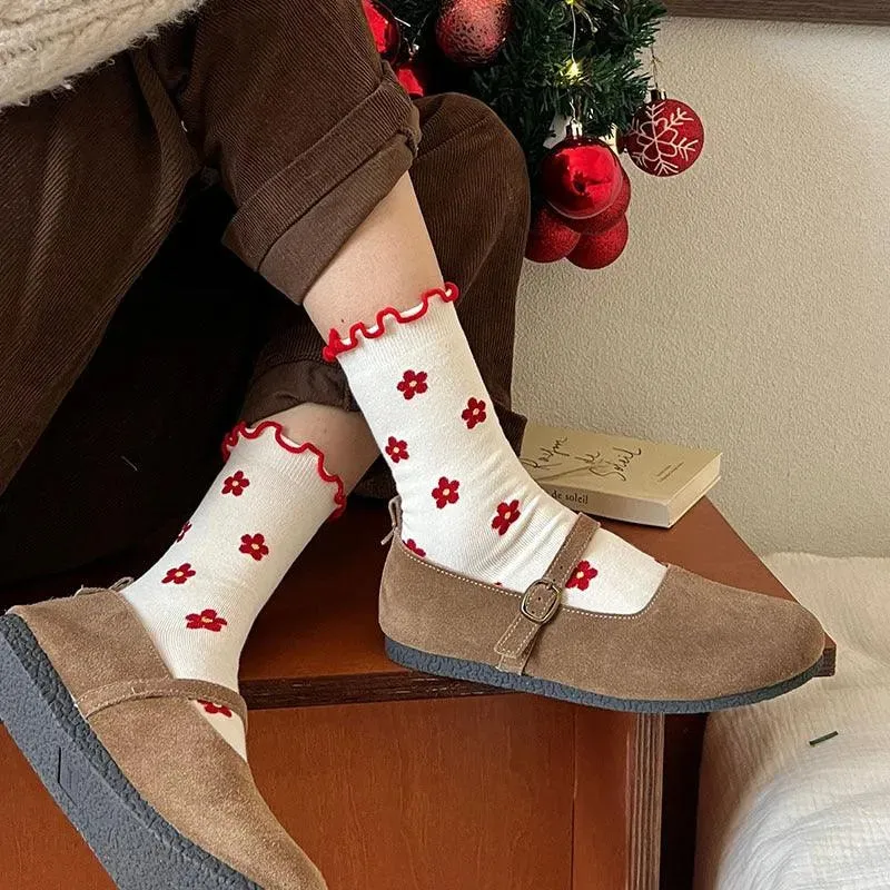 Cute Christmas Socks | Red Lolita Socks | Polka Dot Socks