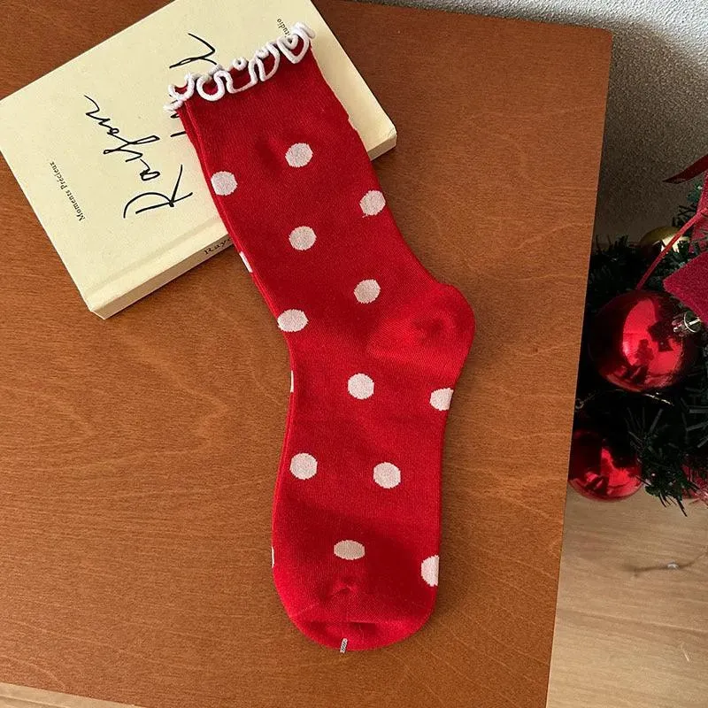 Cute Christmas Socks | Red Lolita Socks | Polka Dot Socks