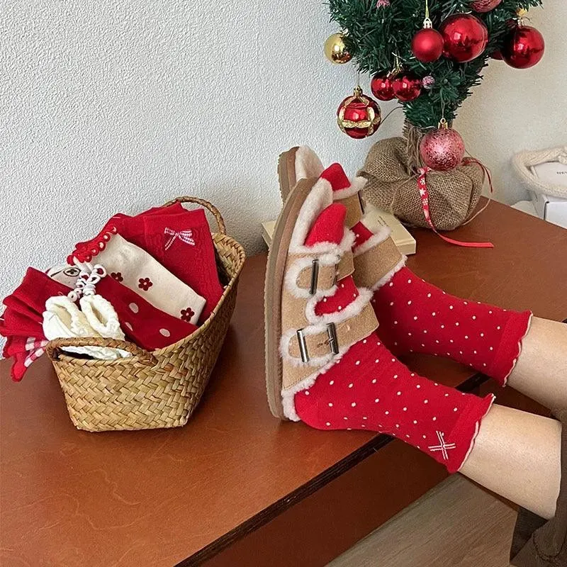 Cute Christmas Socks | Red Lolita Socks | Polka Dot Socks