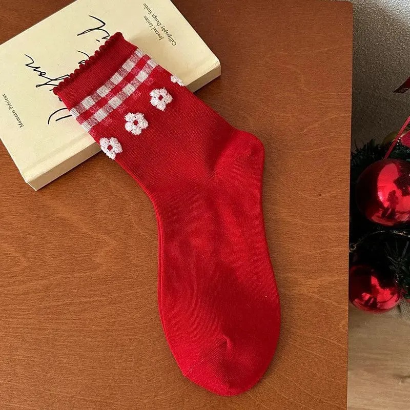 Cute Christmas Socks | Red Lolita Socks | Polka Dot Socks