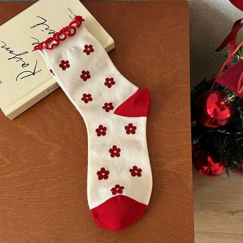 Cute Christmas Socks | Red Lolita Socks | Polka Dot Socks