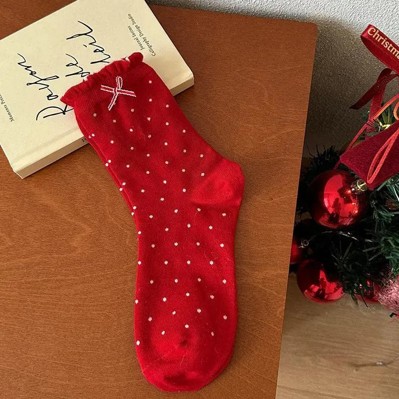 Cute Christmas Socks | Red Lolita Socks | Polka Dot Socks