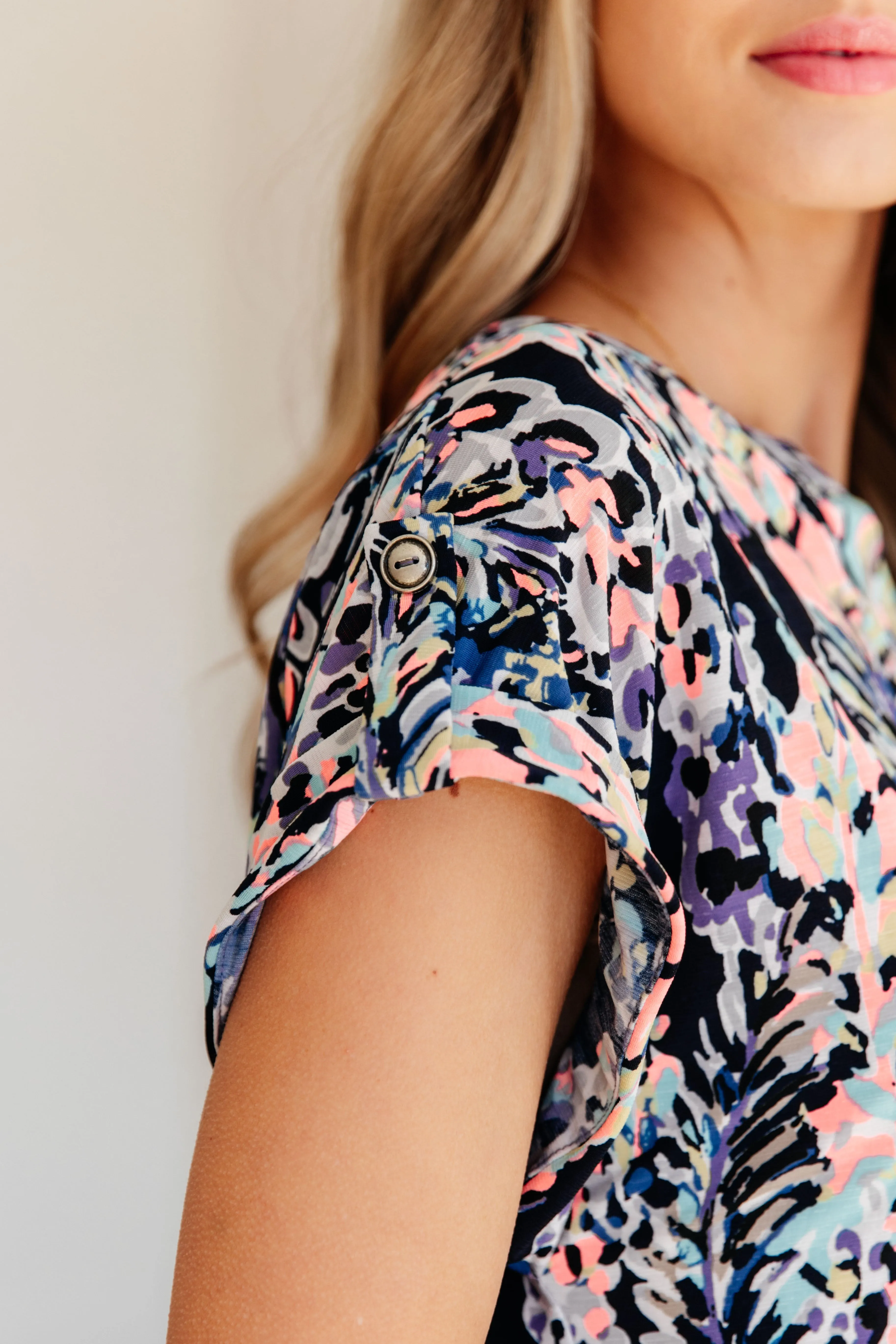 Dear Scarlett Lizzy Cap Sleeve Top in Navy Abstract Floral