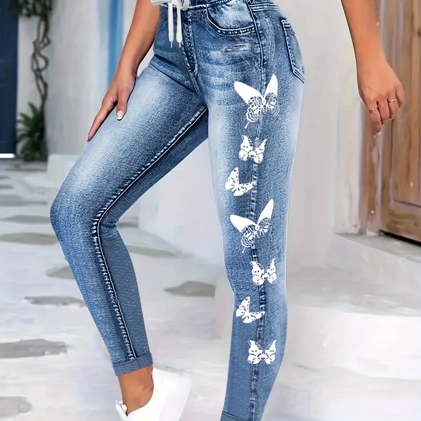 Denim Print High Waist Leggings Comfortable and Stylish Womens Pants