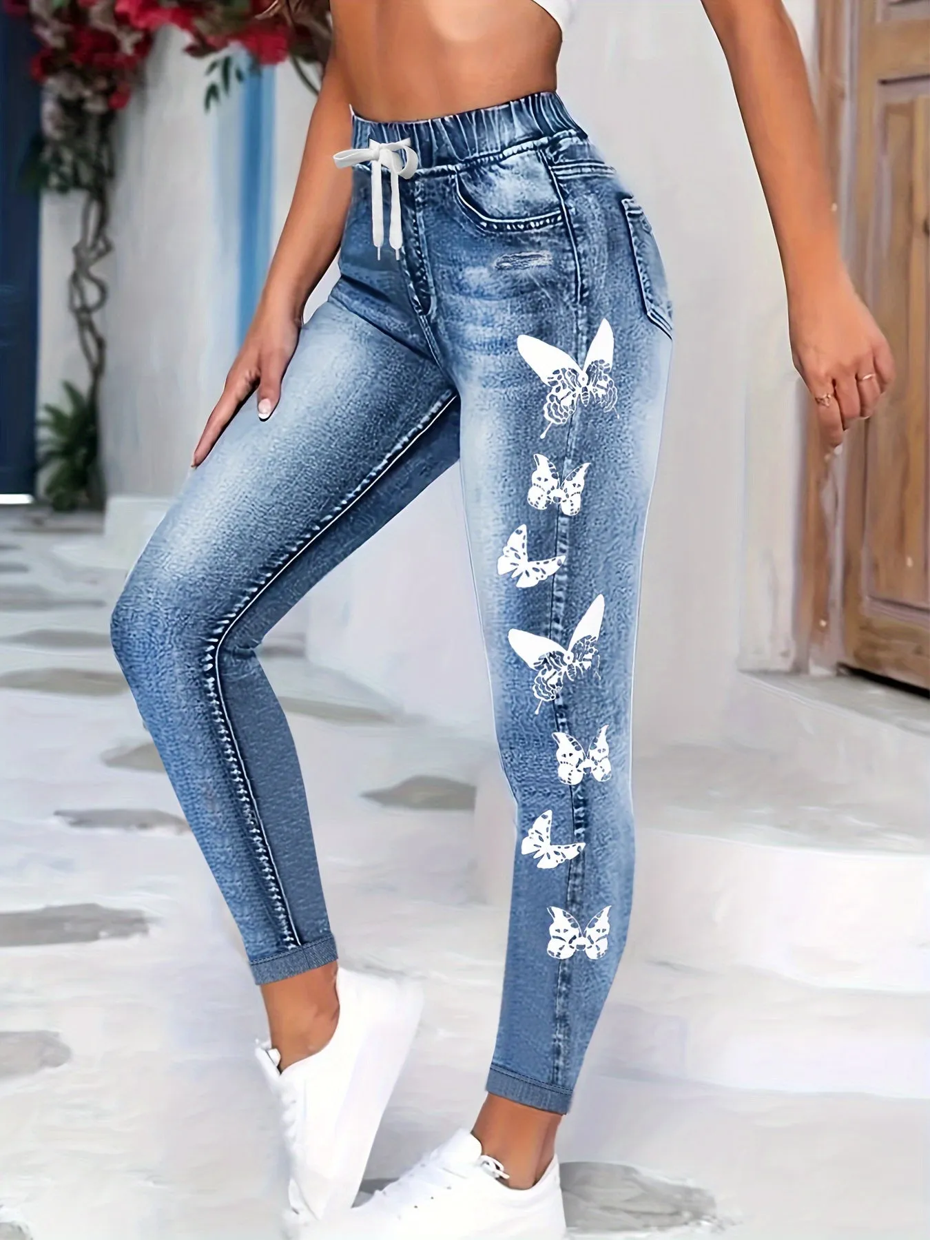 Denim Print High Waist Leggings Comfortable and Stylish Womens Pants