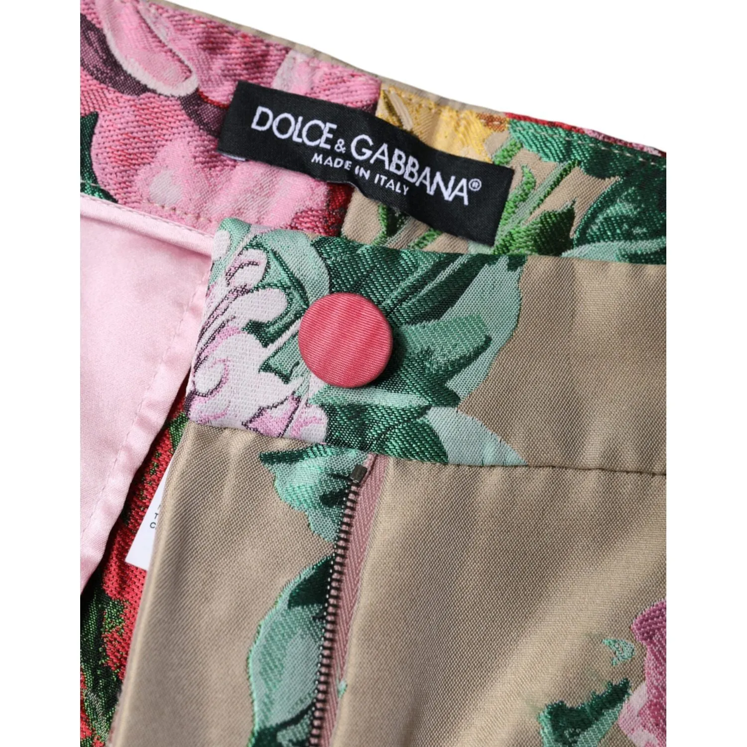 Dolce & Gabbana Beige Floral Jacquard High Waist Tapered Pants