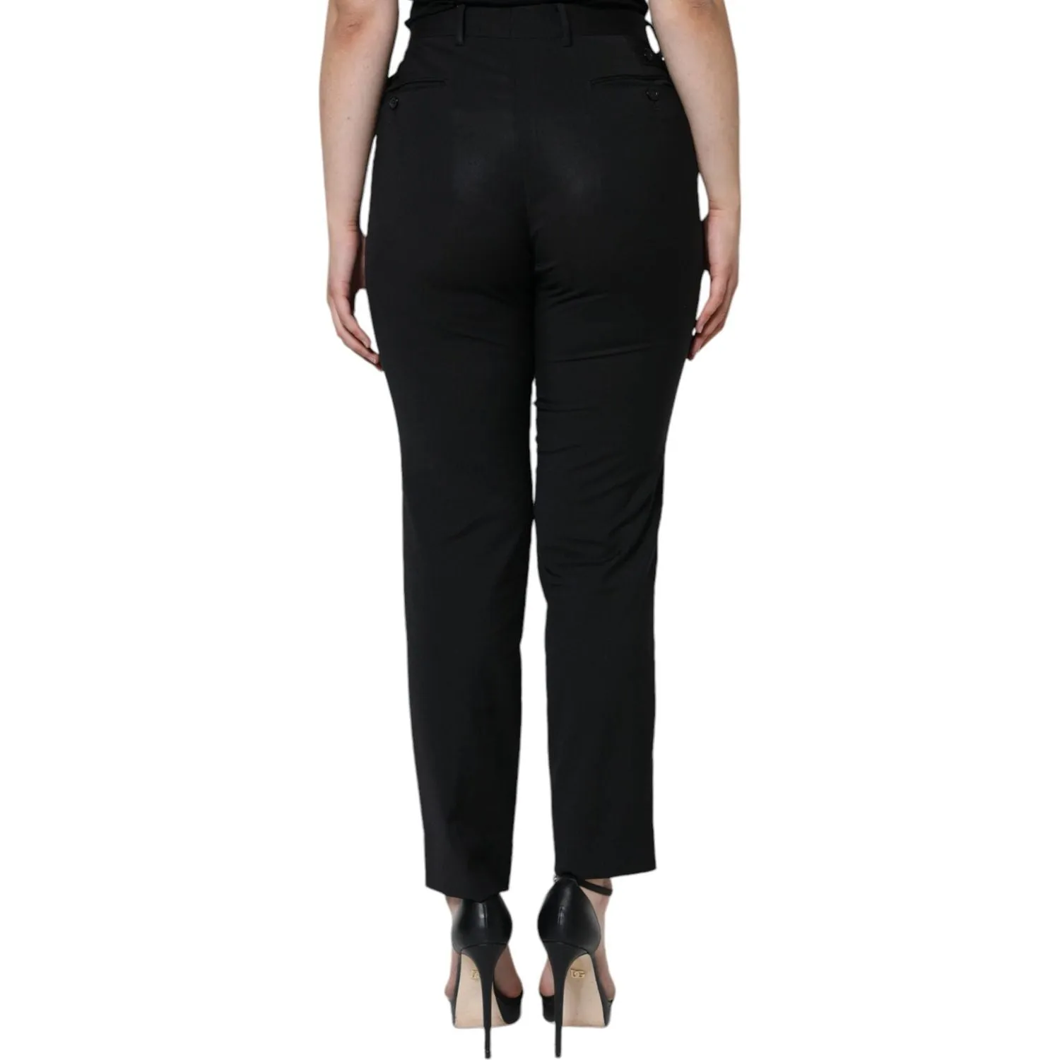 Dolce & Gabbana Black Polyester High Waist Tapered Pants