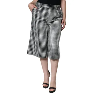 Dolce & Gabbana Black White Houndstooth Cropped Wide Leg Pants