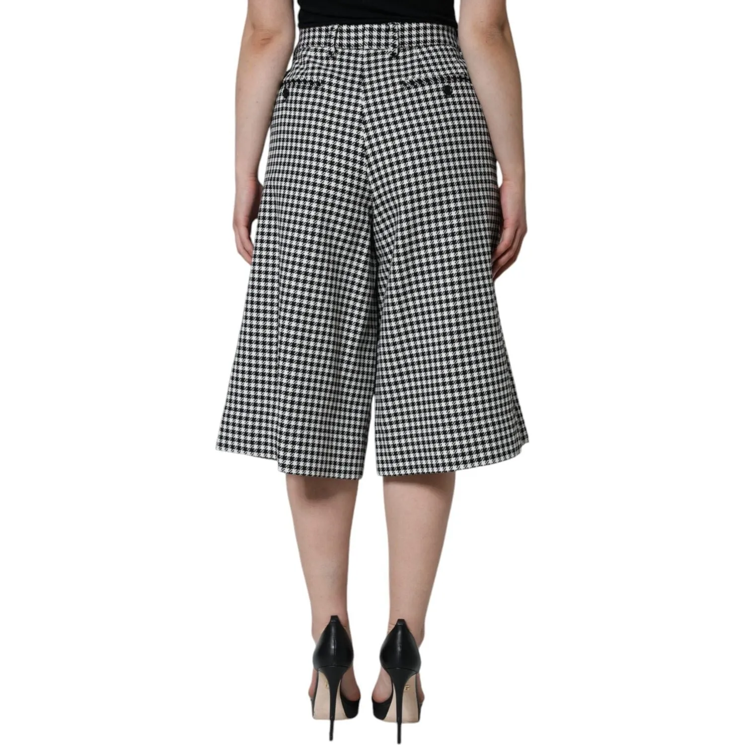 Dolce & Gabbana Black White Houndstooth Cropped Wide Leg Pants