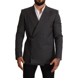 Dolce & Gabbana Chic Gray Check Martini Slim Fit Double-Breasted Blazer