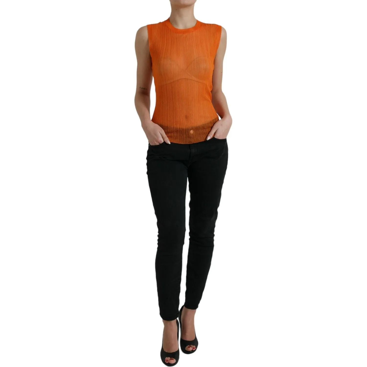 Dolce & Gabbana Chic Orange Crew Neck Tank Top