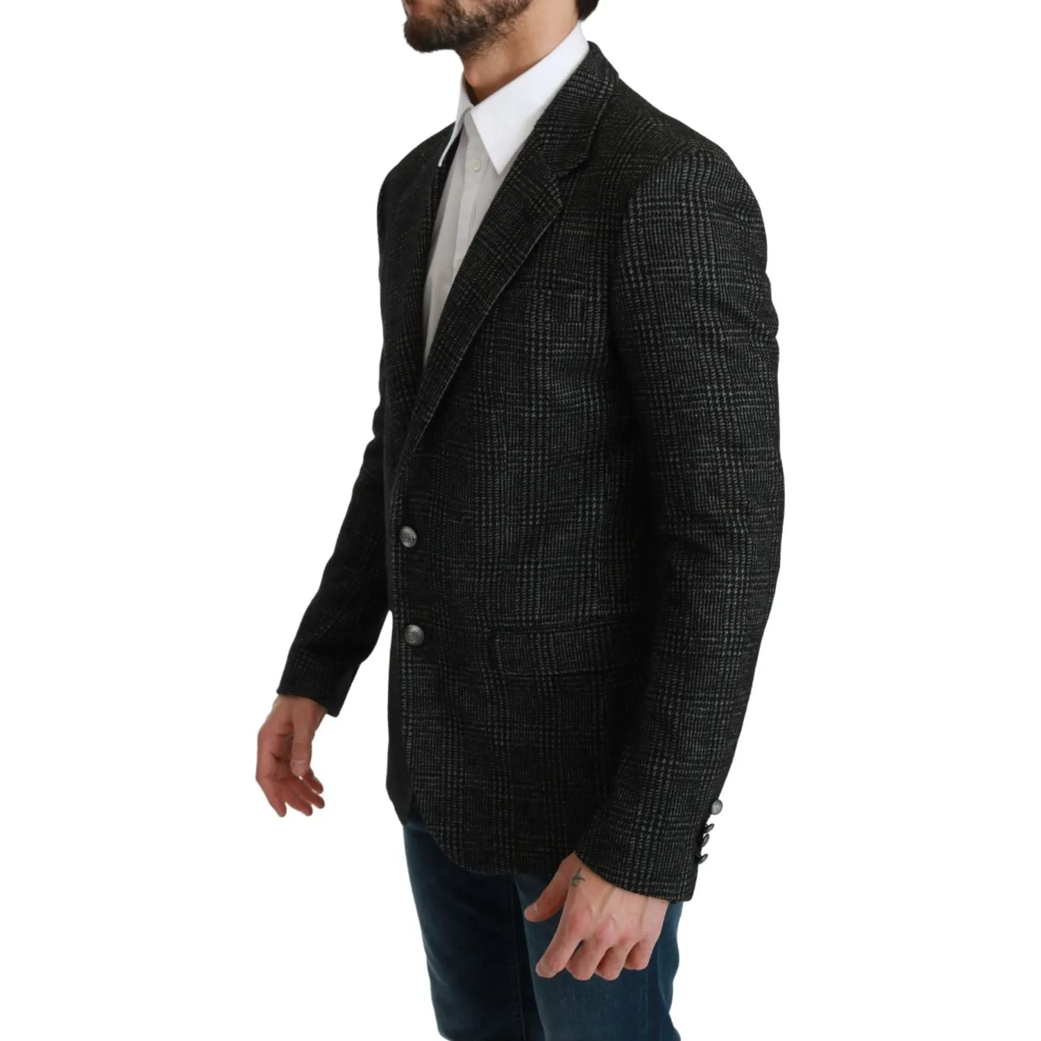 Dolce & Gabbana Elegant Gray Plaid Slim Fit Blazer