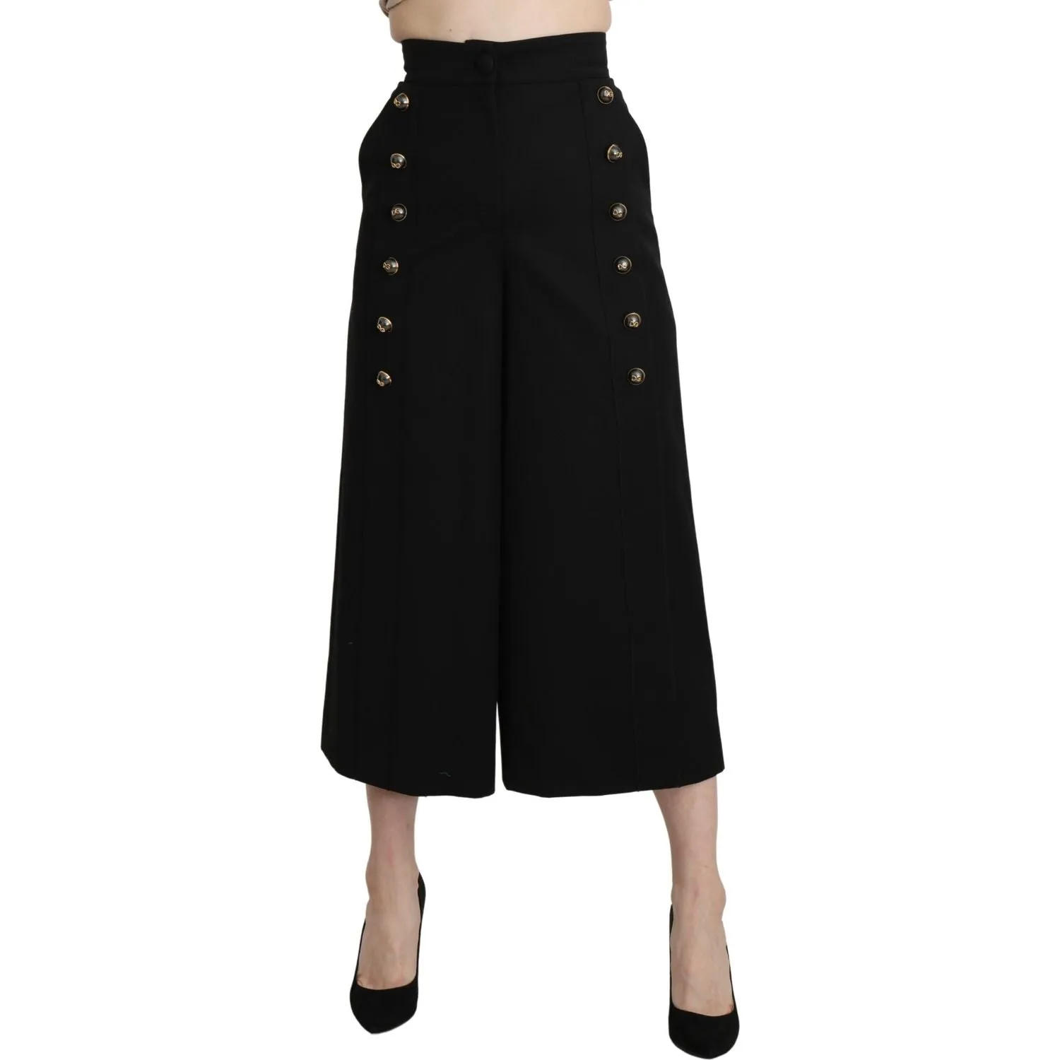 Dolce & Gabbana Elegant High Waist Wide Leg Virgin Wool Trousers