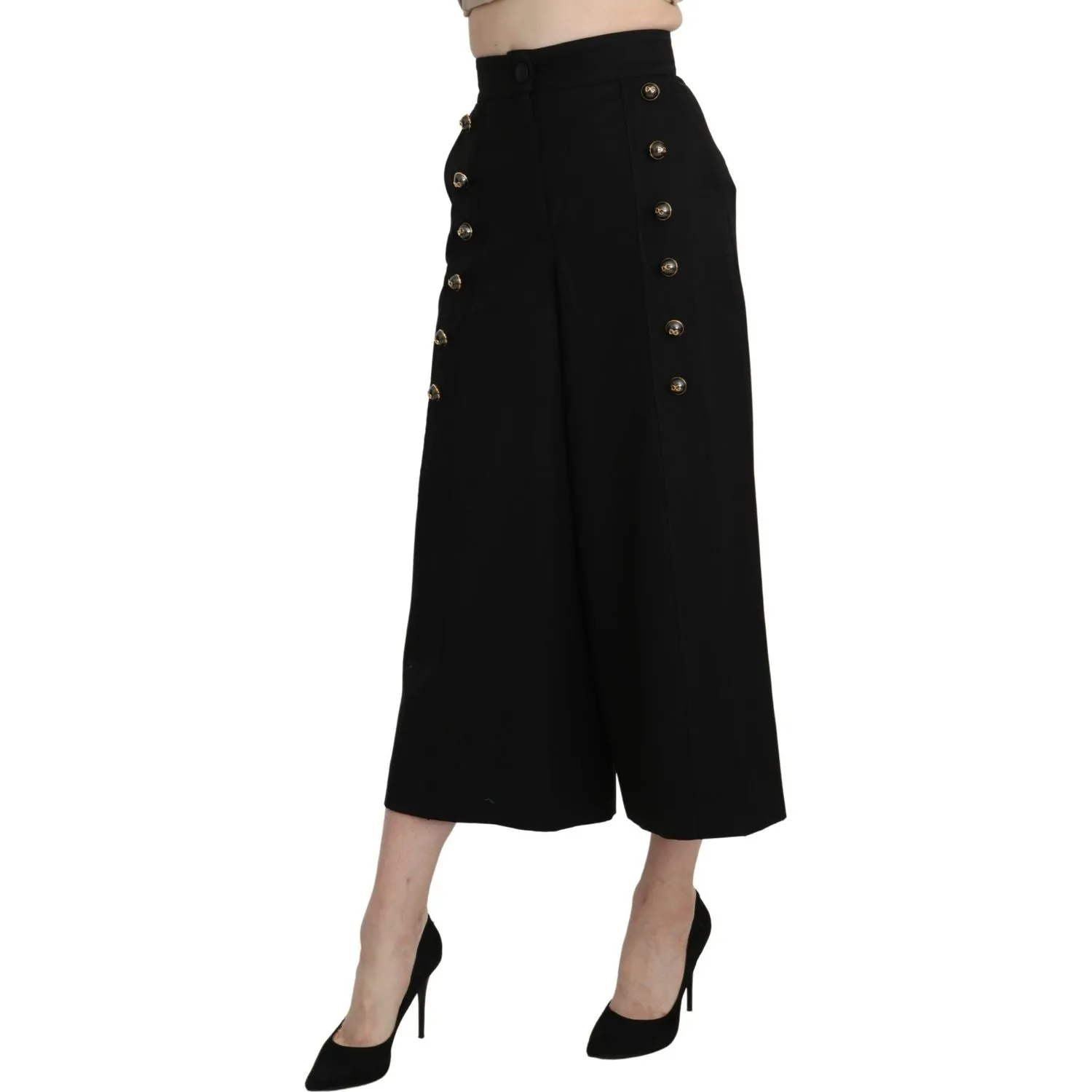 Dolce & Gabbana Elegant High Waist Wide Leg Virgin Wool Trousers